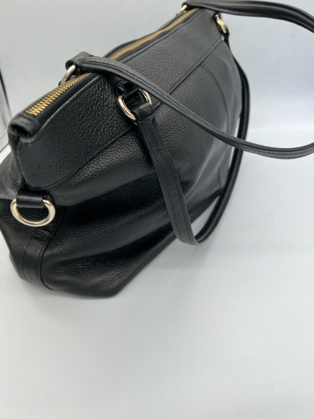 Coach Black Pebbled Leather Tote with Gold Accents - Picture 4 of 6